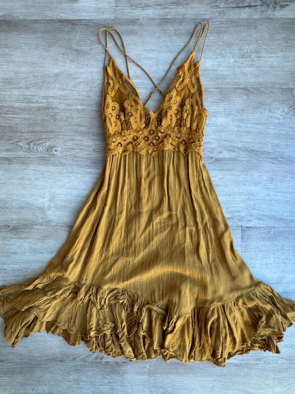 Free People Womens Adella Slip Dress Golden Yellow Lace Fairy Dress XS - Picture 2 of 11